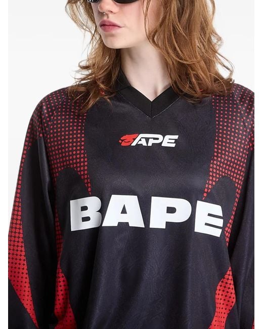 A Bathing Ape Red Ape Flame Monogram-Jacquard Football Jersey