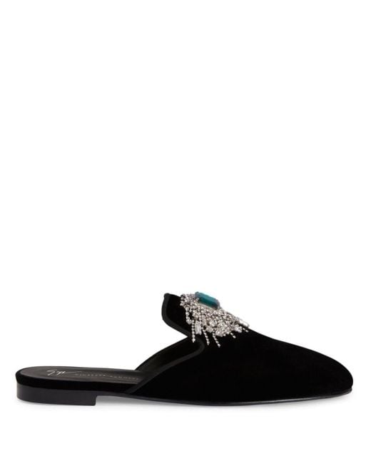 Giuseppe Zanotti Black Euphemiee Crystal-embellished Velvet Slippers for men
