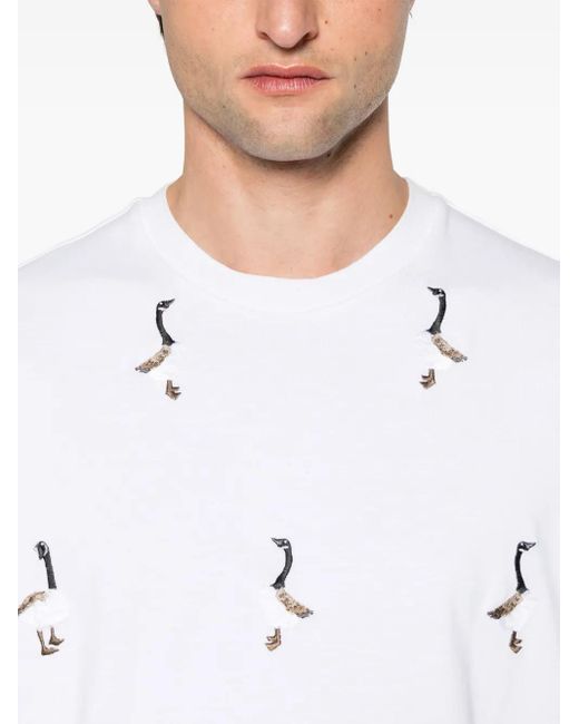 Thom Browne White Cotton Embroidered Geese T-Shirt for men