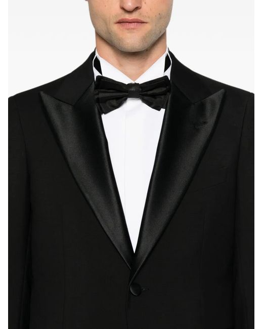 Emporio Armani Black Satin-Trim Peak-Lapel Suit for men