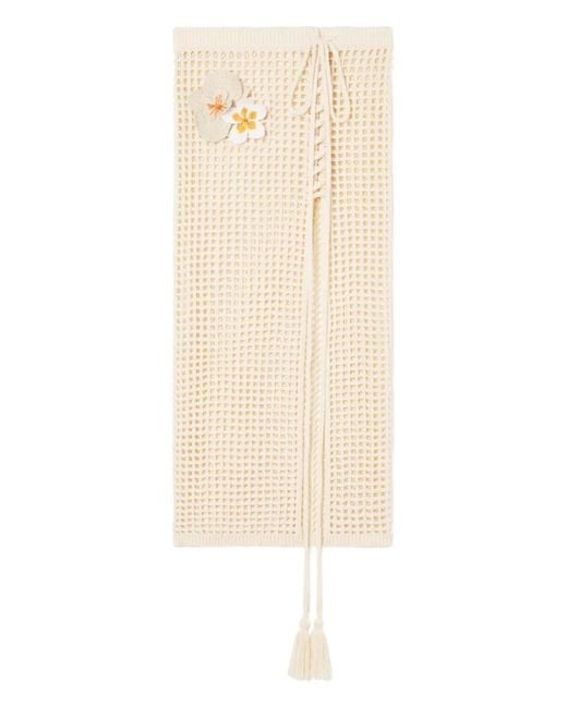 Alanui White Where The Waves Begins Floral-Appliqué Tied Midi Skirt