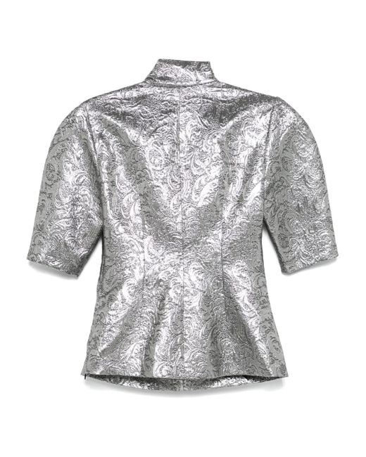 MSGM Gray Metallic-Effect Blouse