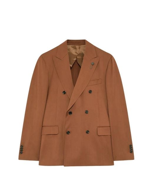 Lardini Brown Double-Breasted Peak-Lapel Jacket for men