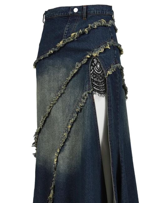 VIVAMUS Blue Long Frayed Tiered Skirt