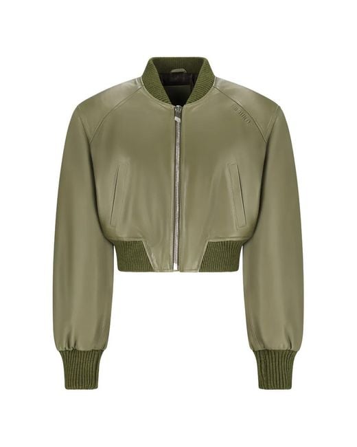 The Attico Green Cropped Leather Bomber Jacket