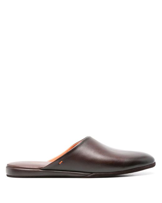 Santoni Brown Beachy Leather Slippers for men