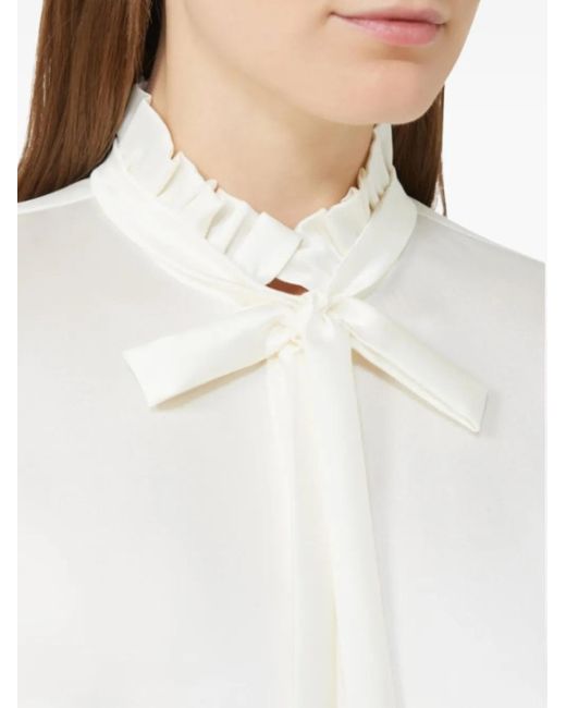 Max Mara White Ruffled Neck-Tie Blouse