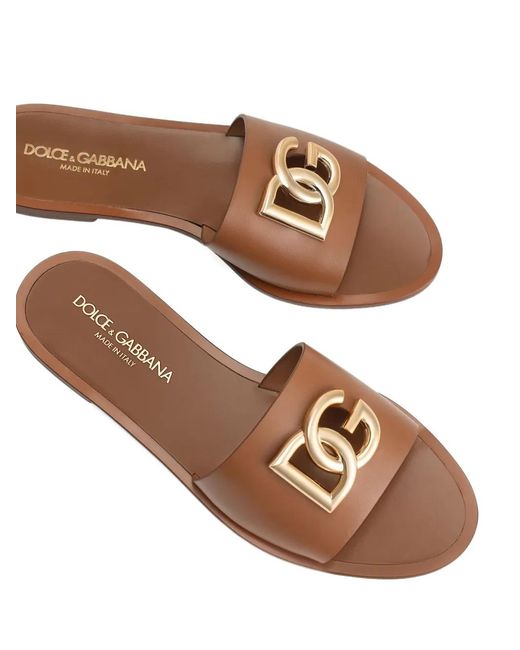 Dolce & Gabbana Brown Leather Slippers