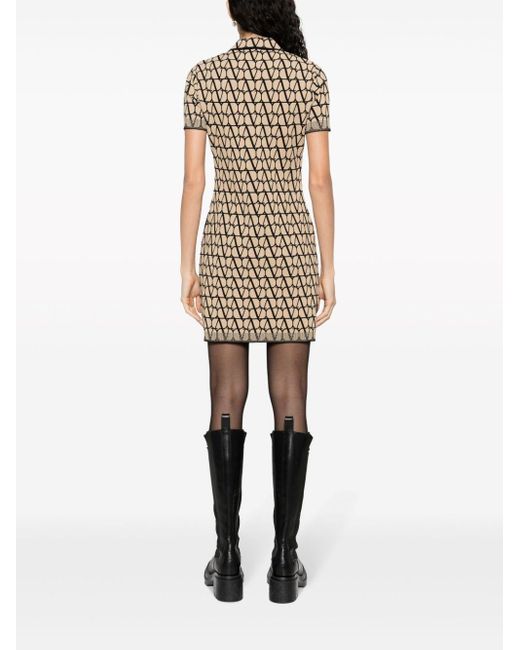 Valentino Garavani Logo-intarsia Knitted Minidress in Natural | Lyst