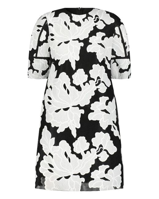 Lela Rose Black Floral-Embroidered Mini Dress