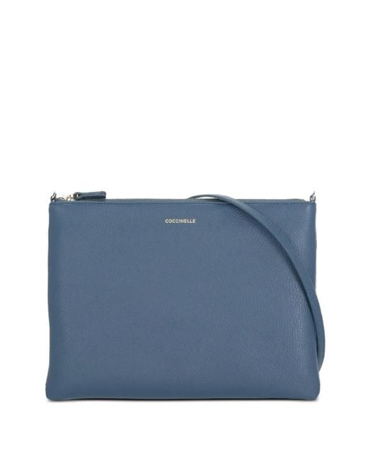 Coccinelle Blue Logo-Print Leather Clutch Bag