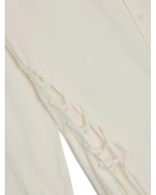 Y's Yohji Yamamoto White Viscose Lace-Up Detailing Poplin Shirt