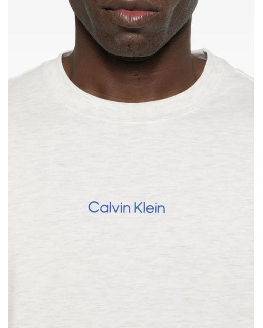 Calvin Klein White Logo-Print Crew-Neck T-Shirt for men
