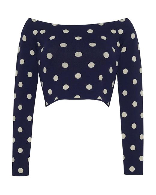 Cara Cara Blue Polka-Dot Off-Shoulder Sweater