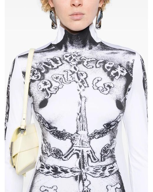 Jean Paul Gaultier White Paris Graphic-pattern Stretch-woven Maxi Dress