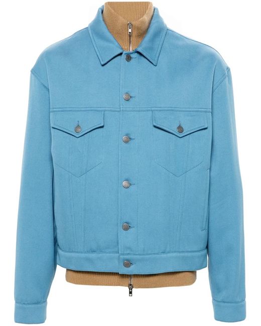 Moschino Blue High-Neck Layered Jacket for men