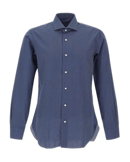 Camicia A Pois di Barba Napoli in Blue da Uomo