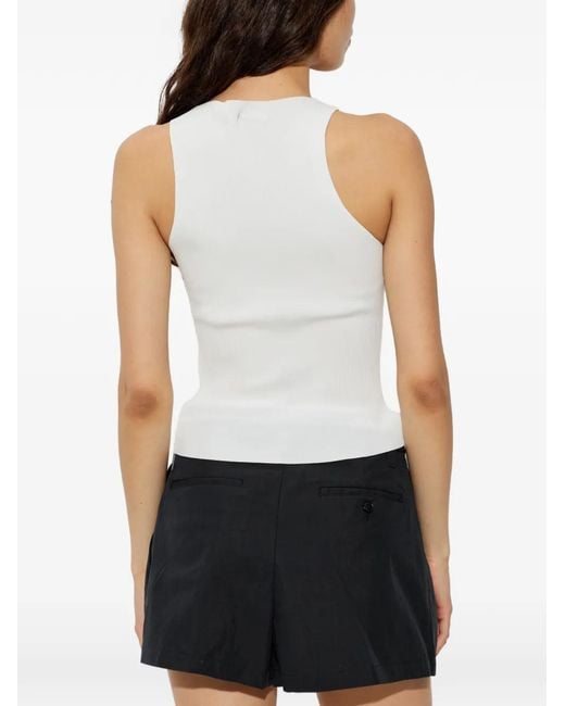 Alexander Wang White Ribbed-Knit Logo-Patch Cotton Tank Top
