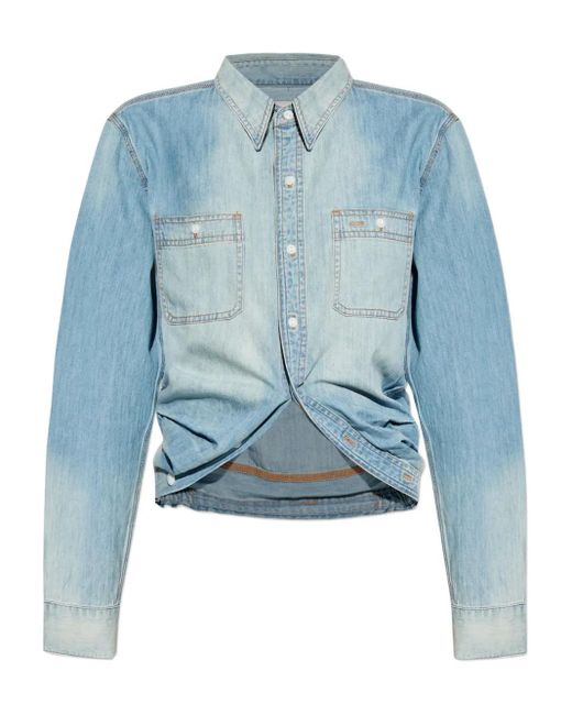 Wrap alrededor de la camisa de trabajo de mezclilla R13 de color Blue