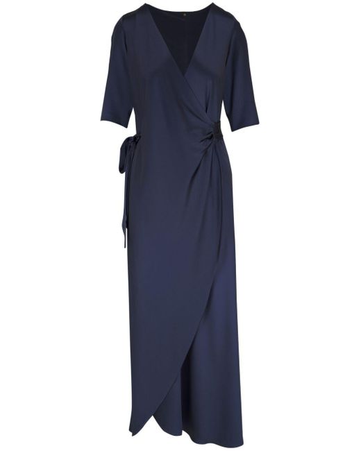 Peter Cohen Blue V-neck Silk Dress
