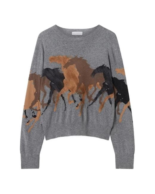 Stella McCartney Gray Racing Horses Wool Jumper
