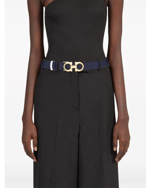 Ferragamo Blue Reversible And Adjustable Gancini Belt