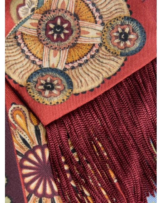 LaDoubleJ Red Floral-Pattern Fringed Scarf
