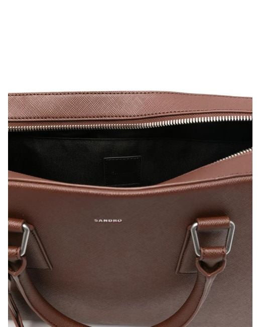 Sandro Brown Reconstituted Leather Briefcase for men