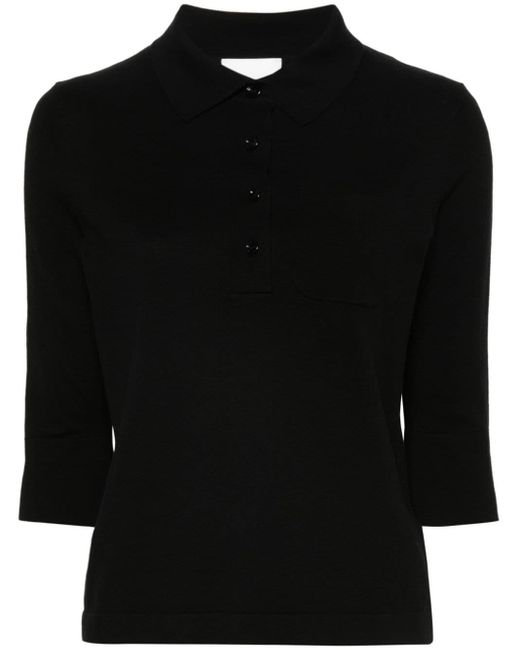 Allude Black Fine-knit Polo Shirt
