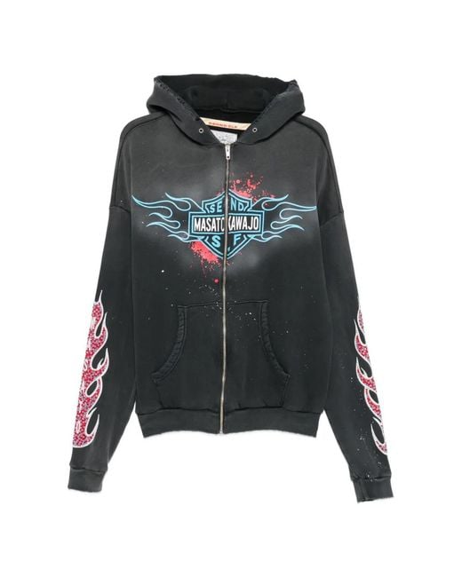 Secnd Slf Black Masato Kawajo Firestorm Zip-Up Cotton Hoodie for men