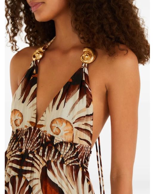 Farm Rio Natural Shell-Embellished Printed Maxi Dress