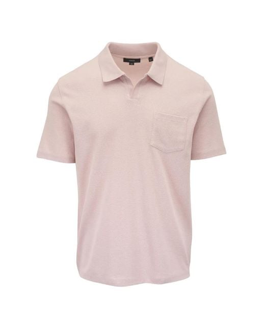 Vince Pink Waffle-Knit Chest-Pocket Polo Shirt for men