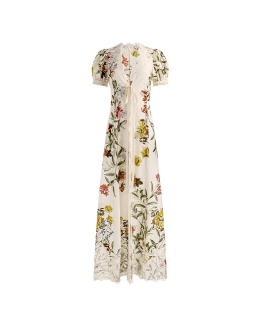 Alice + Olivia Metallic Ingrid Lace-Trim Floral-Print Robe-Style Blouse