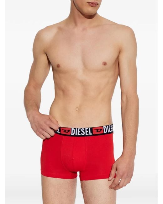 DIESEL Red Logo-Waistband Three-Pack Boxer for men