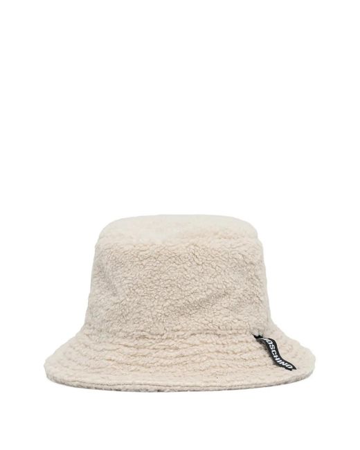 Moschino White Texture Logo-Patch Hat