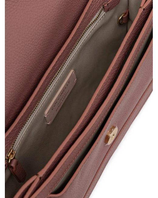 Coccinelle Purple Medium C-Me Logo-Plaque Leather Shoulder Bag
