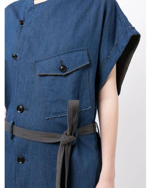 Y's Yohji Yamamoto Blue Belted-Waist Twill Denim Dress