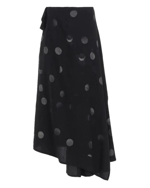 Y's Yohji Yamamoto Black Asymmetrical Polka-Dot Skirt