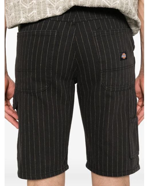 Dickies Black Service Carpenter Pinstripe Cotton Shorts for men
