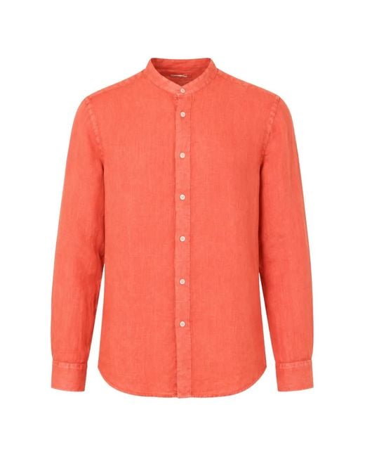 120% Lino Orange Mandarin-Collar Long-Sleeve Shirt for men