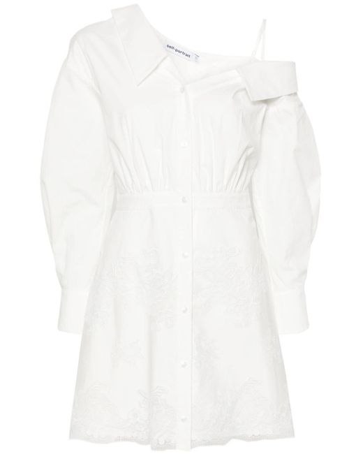 Self-Portrait White Cotton Lace Hem Mini Dress