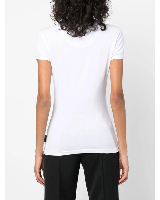 Philipp Plein White Logo-Print Embellished T-Shirt