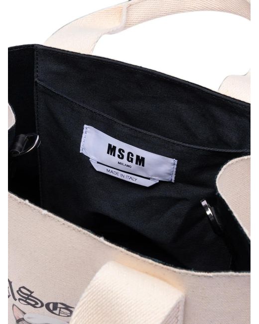 MSGM Natural Cat-Print Tote Bag