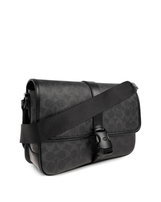 COACH Black League Patterned Buckle Messenger Bag for men