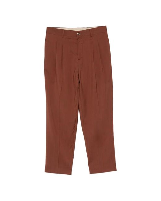 Costumein Brown Pleated Straight-Leg Trousers for men