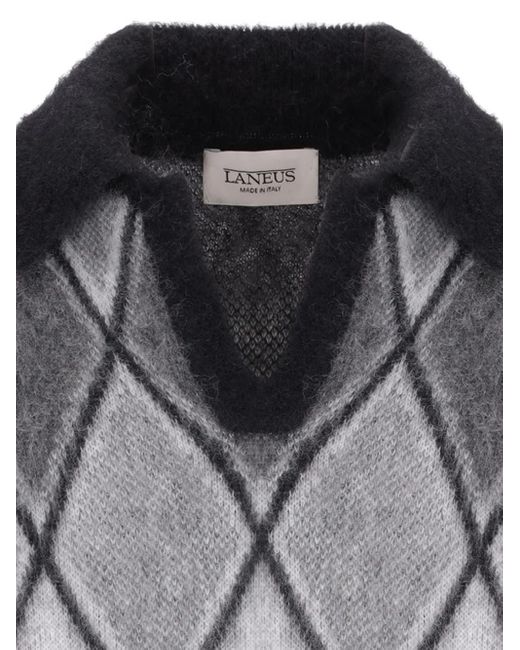 Laneus Gray Diamond-Pattern Knitted Sweater for men