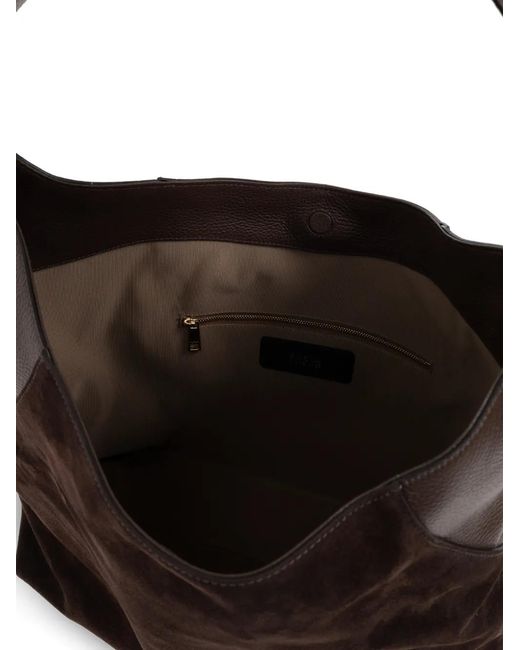 Furla Black Large Lara Suede Shoulder Bag