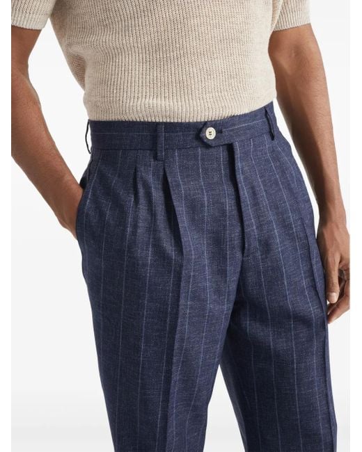 Brunello Cucinelli Blue Striped Trousers for men