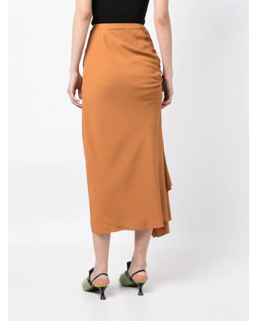 Kiko Kostadinov Orange High-Waisted Ruched Midi Skirt
