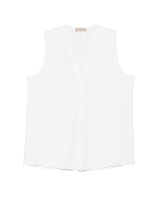 Blanca Vita White V-Neck Sleeveless Blouse